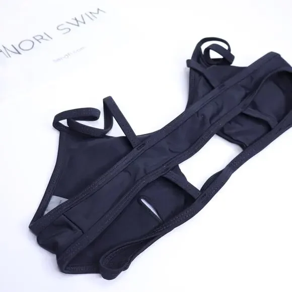 SANORI SWIM Sao Paulo Bikini Top Black Cut Out Swimwear Women's S